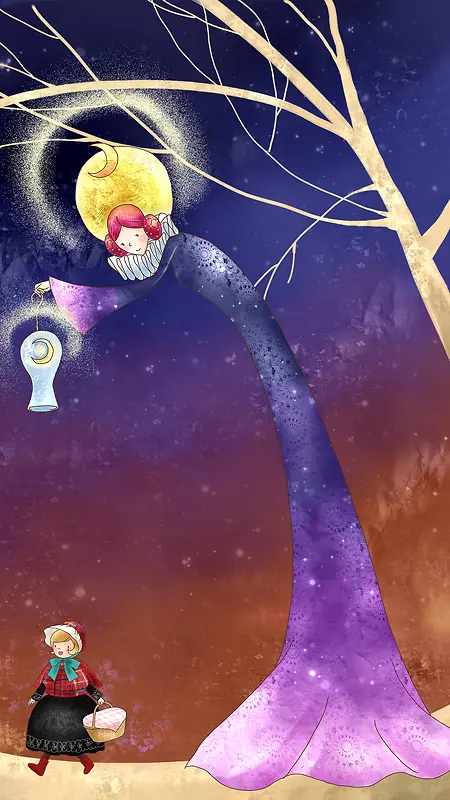 童话人物紫色手绘儿童节背景素材