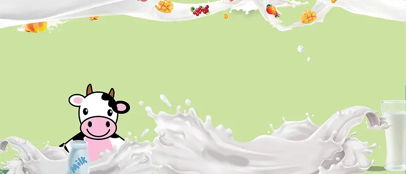 618牛奶大促销卡通简约绿色背景
