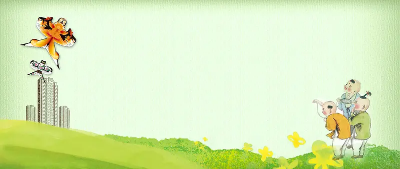 卡通儿童风筝绿色背景素材