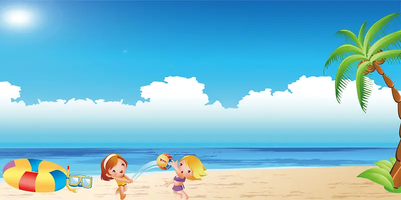 卡通夏天沙滩海滩出游