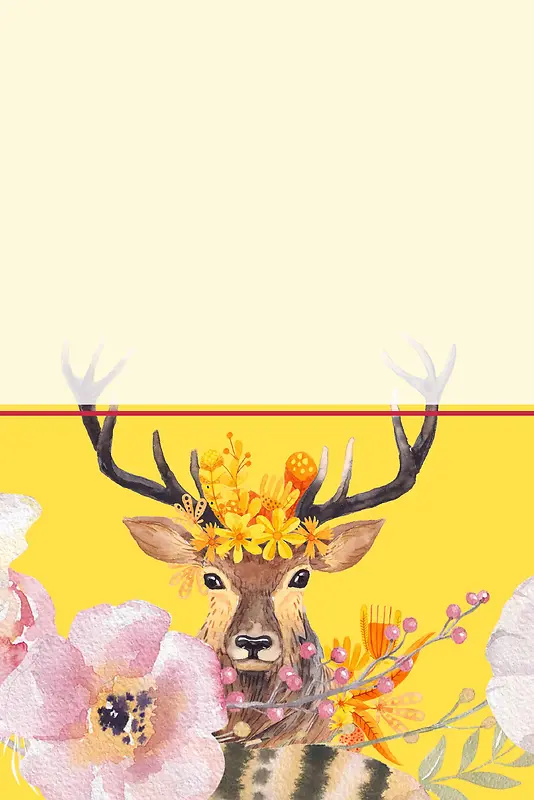 黄色温暖阳光麋鹿野生动物广告背景