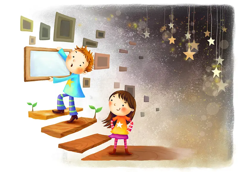童趣木板创意星空背景素材图