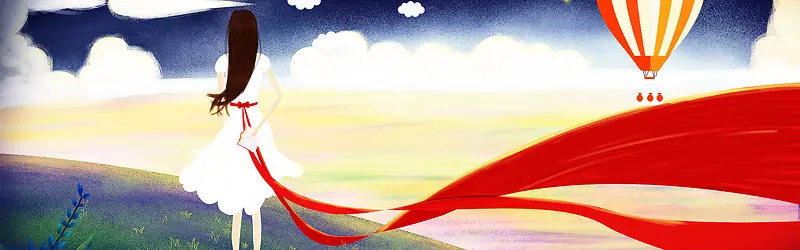 文艺小清新女孩旅游手绘banner
