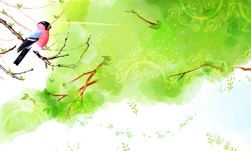 手绘春季绿色背景素材