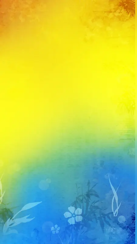 手绘黄底蓝色花朵曲线H5背景素材