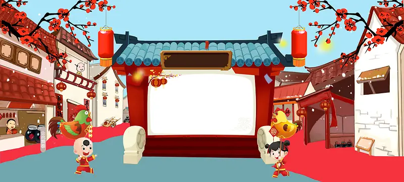 鸡年春节中国风彩色banner背景
