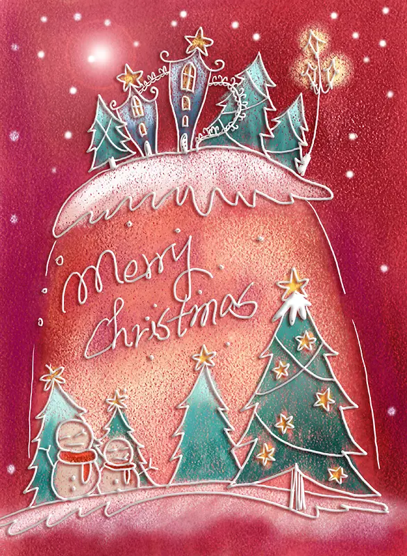 手绘粉彩圣诞树背景