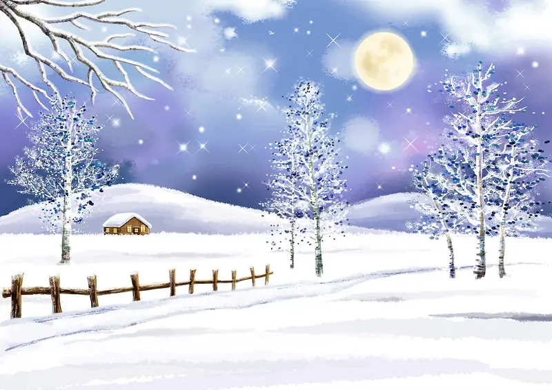 冬日雪景手绘背景素材