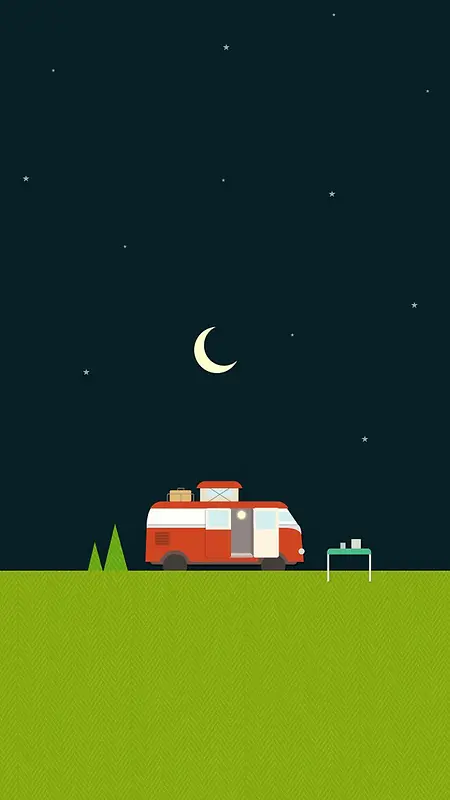 夜色月亮公交大巴手绘H5背景