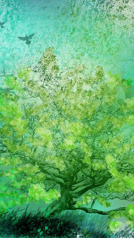 水墨绿树背景H5