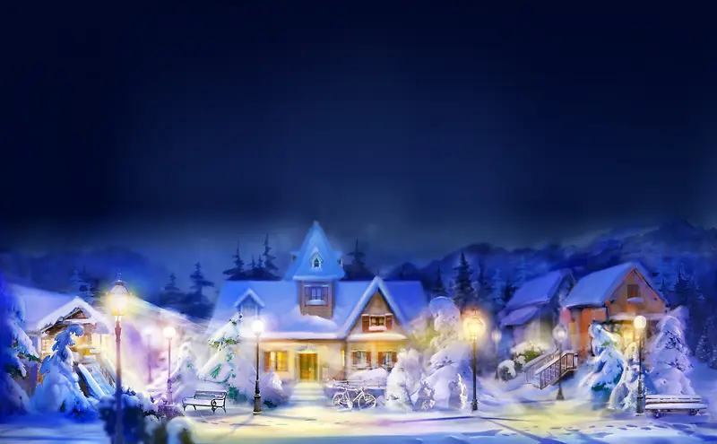 卡通冬季雪夜背景