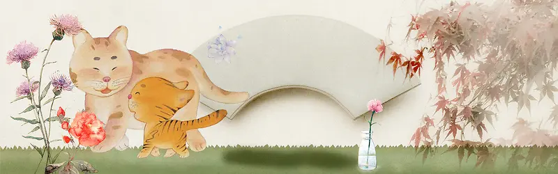 母亲节温馨猫咪手绘中国风海报背景