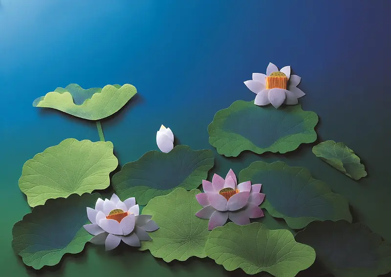 河流花朵纸雕背景