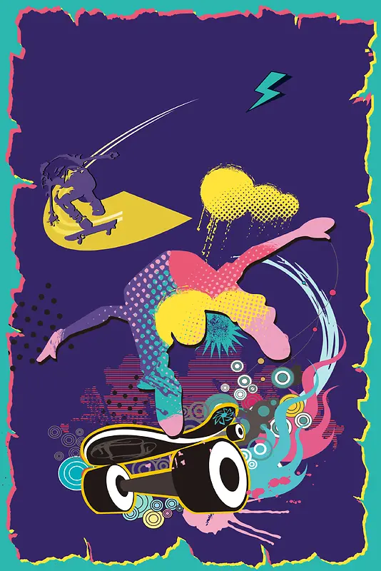 时尚涂鸦摇滚风少年滑板海报背景