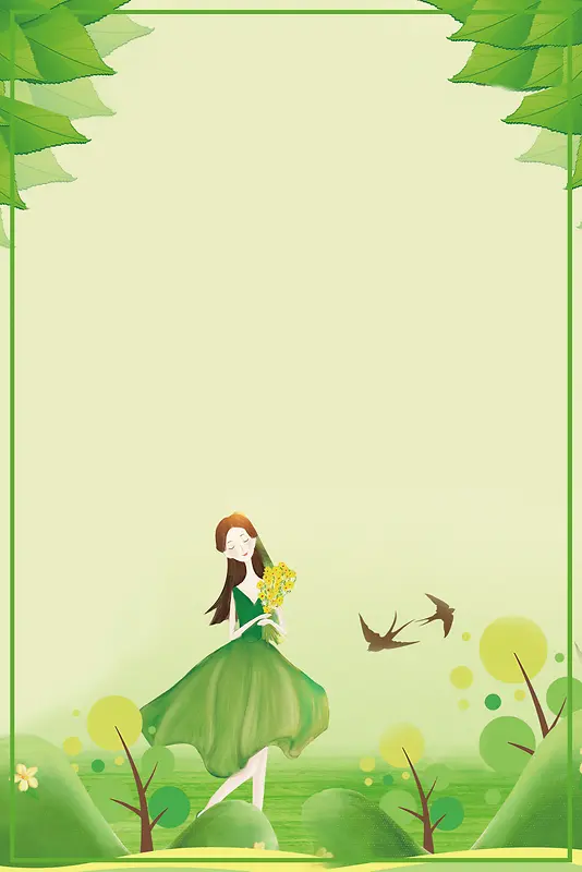 绿色手绘妇女节海报