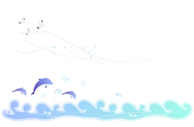 海豚海鸥海洋手绘背景素材