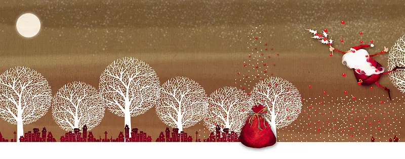 圣诞节冬季树木剪影背景banner
