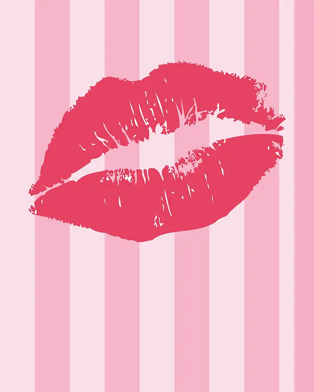 玫红色红唇矢量条纹粉色海报
