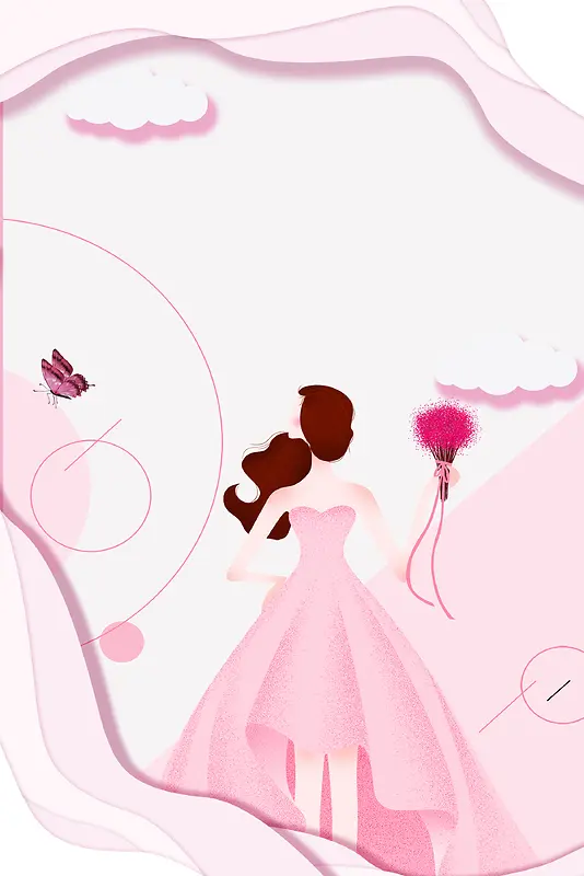 粉色手绘女生节美妆人物海报
