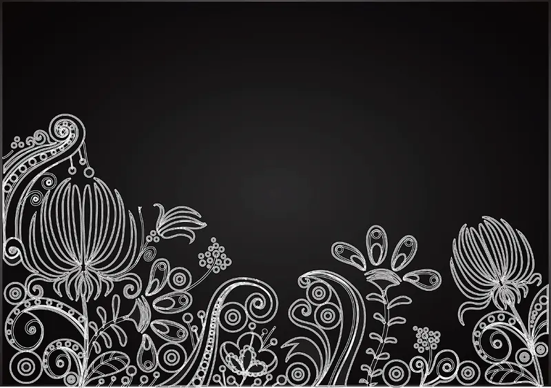黑白典雅花卉主题海报邀请函线描背景素材
