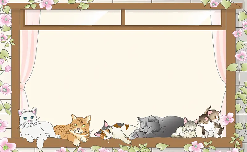 简约手绘猫咪窗台背景