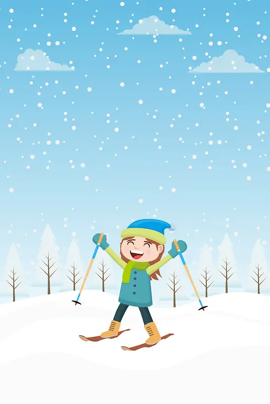 卡通清新滑雪东北冬季旅游海报