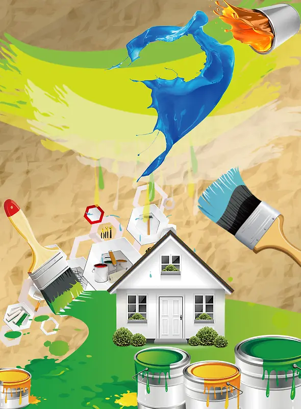 卡通绿色环保油漆家居硬装海报背景素材