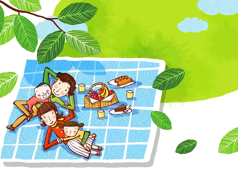 韩式清新幸福家庭一家人踏青野餐海报背景