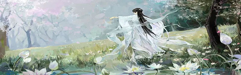 插画古风美女简约大气背景banner