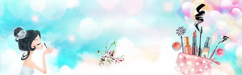 美妆节梦幻卡通气泡蓝banner