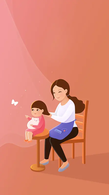 红色卡通母子母亲节平面广告