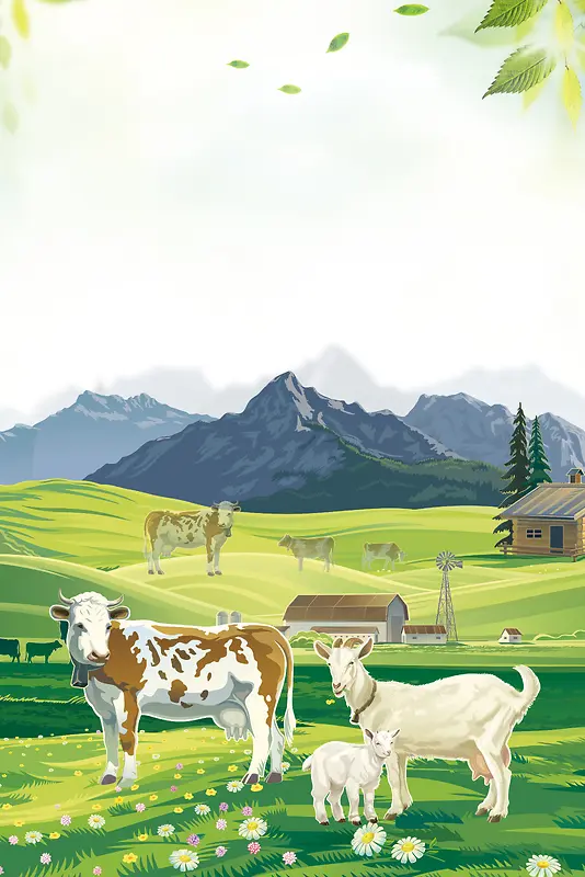 创意彩绘生态养殖牧场海报背景素材