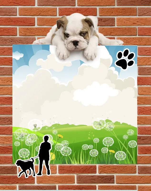 砖墙展板文明养犬宣传背景素材