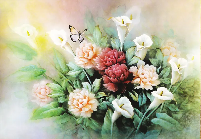 复古油画手绘花卉背景
