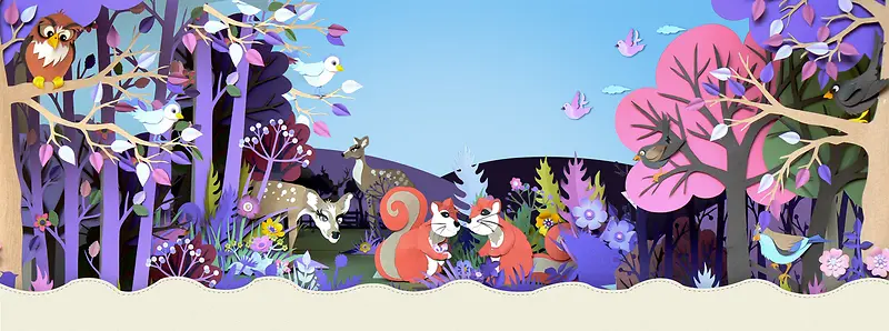 桃花节文艺小清新童趣紫色banner