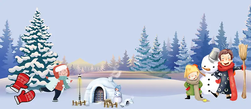 卡通堆雪人蓝色背景