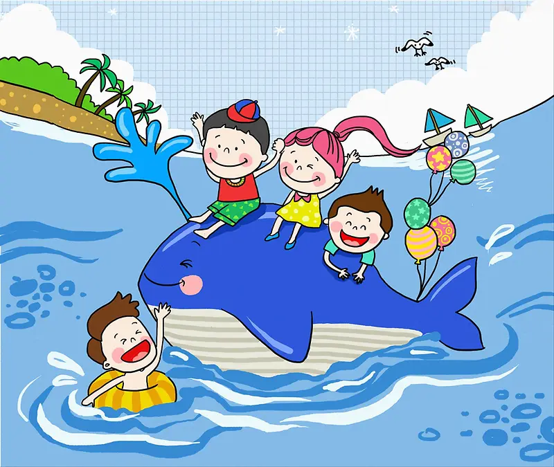 卡通儿童海里玩背景素材