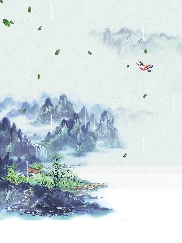 手绘中国风水墨画宣传海报背景模板