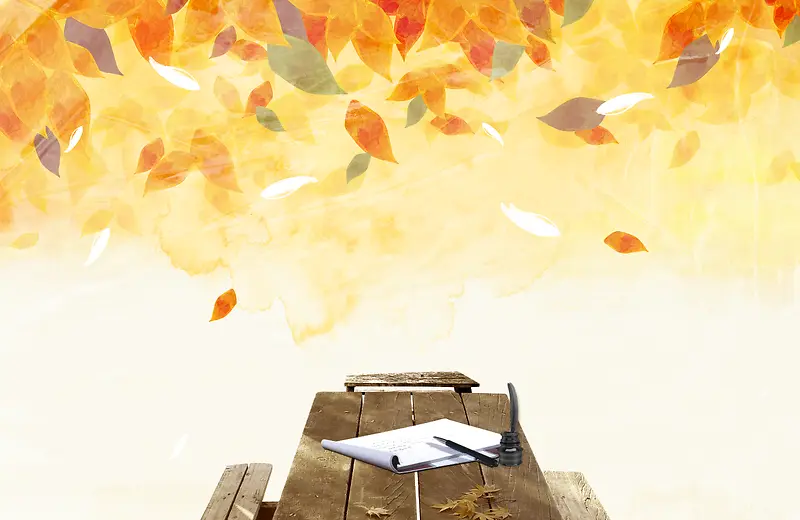 手绘秋天树叶纸笔实景背景