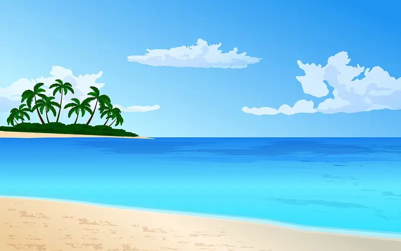 手绘沙滩夏日风景平面广告