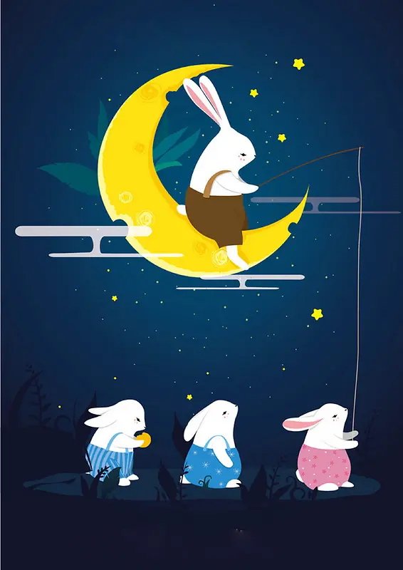 中秋节兔子插画海报背景素材
