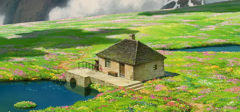 花海中的小房子手绘图