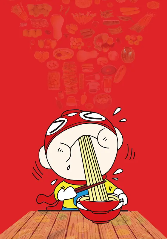 红色卡通矢量插画美食海报背景素材