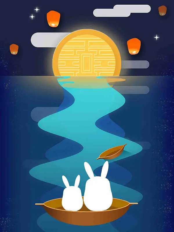 中秋银河月饼兔子手绘插画创意