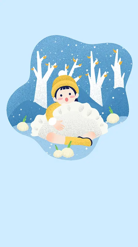 饺子树枝雪山落叶冬季冬天蓝色插画