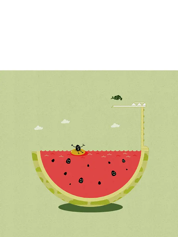可爱西瓜水果夏至节气海报背景模板