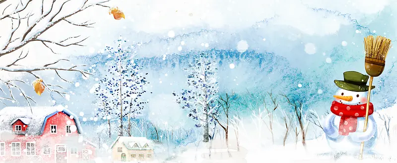 下雪堆雪人卡通手绘蓝色banner
