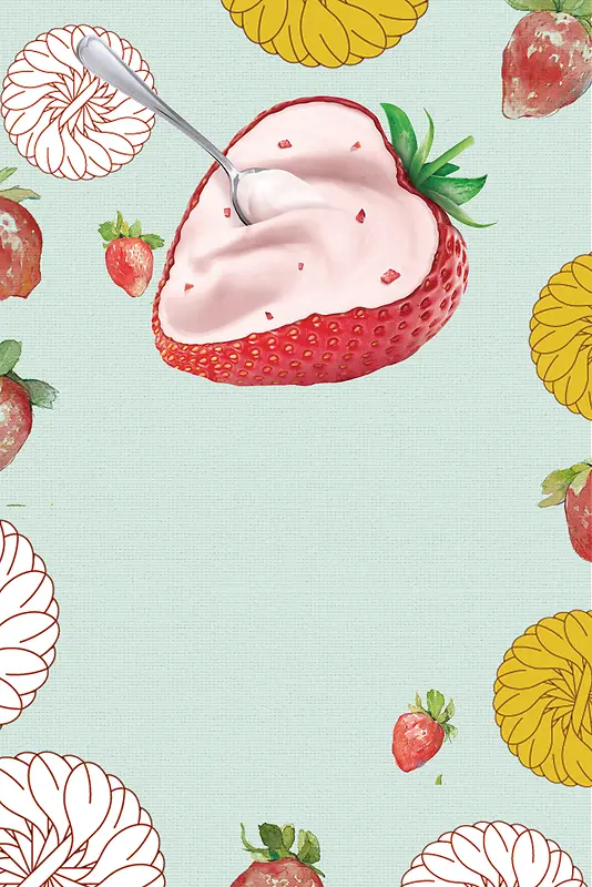 卡通矢量草莓酸奶海报背景