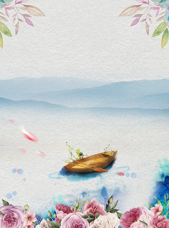 清新玫瑰花茶促销海报背景模板