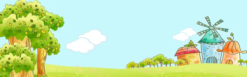 卡通开学季蓝天白云小房子背景